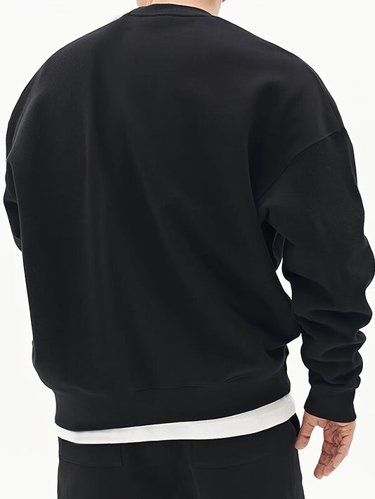 Men's Fashion - Forward Casual Trendy Solid - colored Crew - Neck Sweatshirt for Effortless Everyday Urban Street Styles