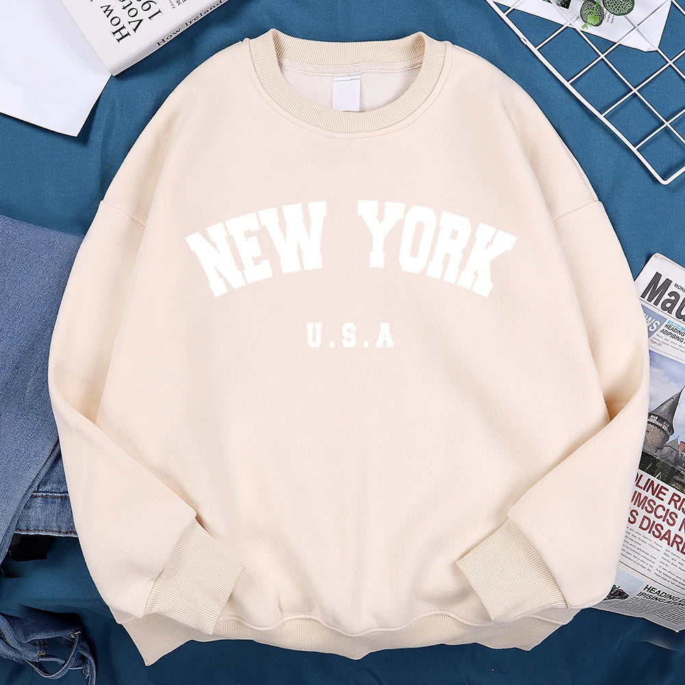 New York Usa Letter Print Streetwear Man Loose Fitness Clothes Fashion High Quality Hoodie Fleece Pullover New Sweatshirt Women