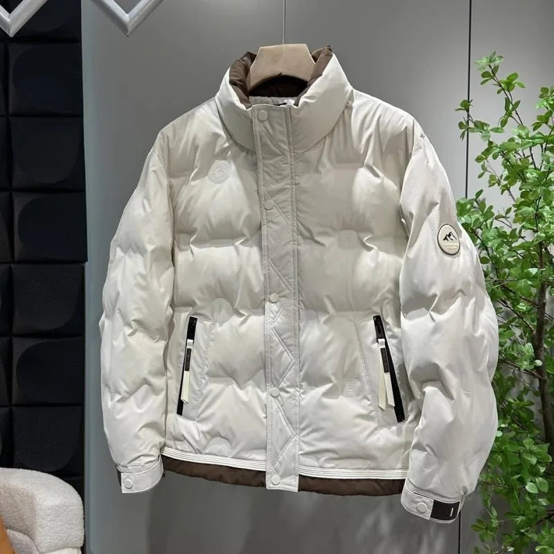 Mens Winter Japanese Style Down Coats Mens Fashion Casual Stand Collar White Duck Down Jacket Thicken Warm Windproof Ski Outwear