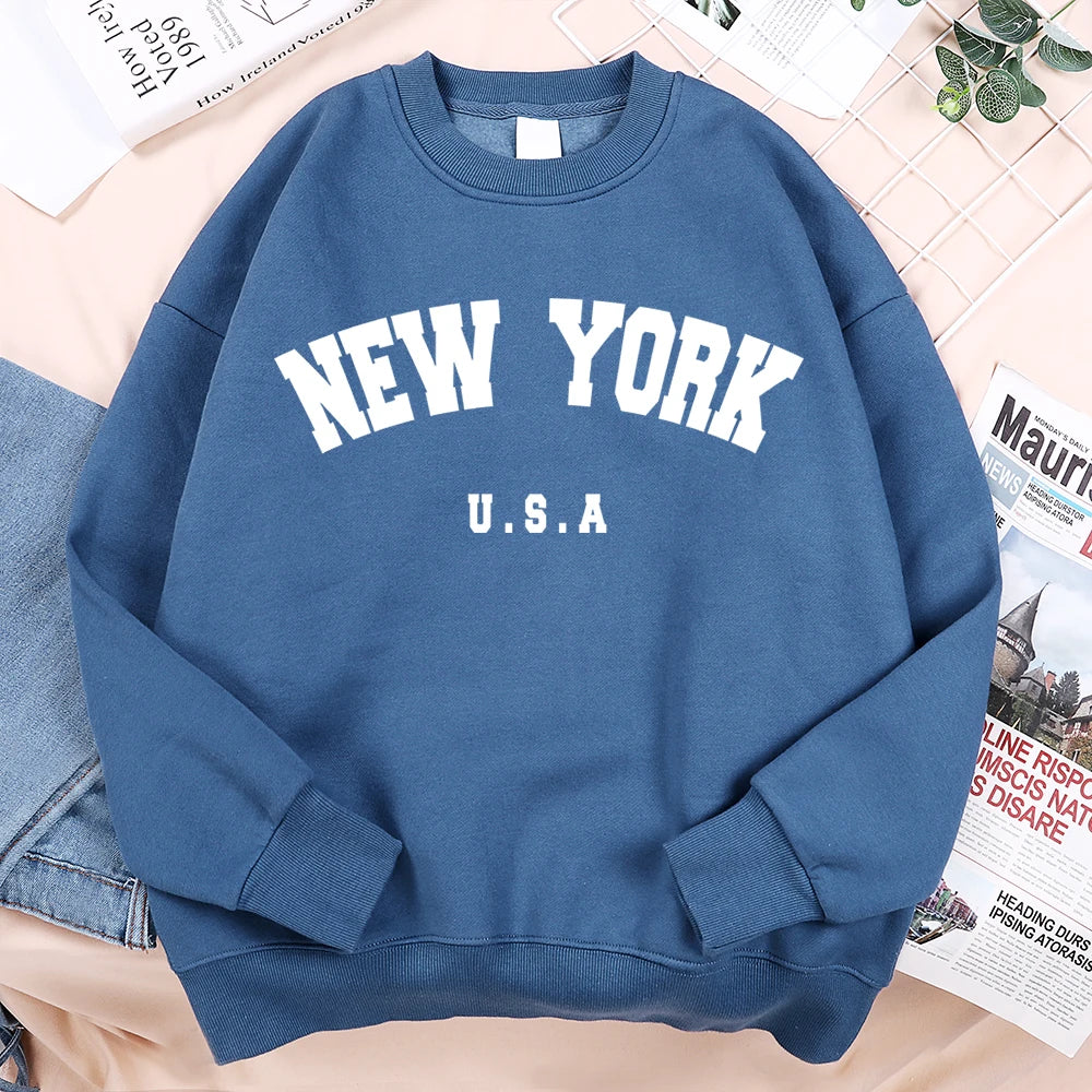 New York Usa Letter Print Streetwear Man Loose Fitness Clothes Fashion High Quality Hoodie Fleece Pullover New Sweatshirt Women