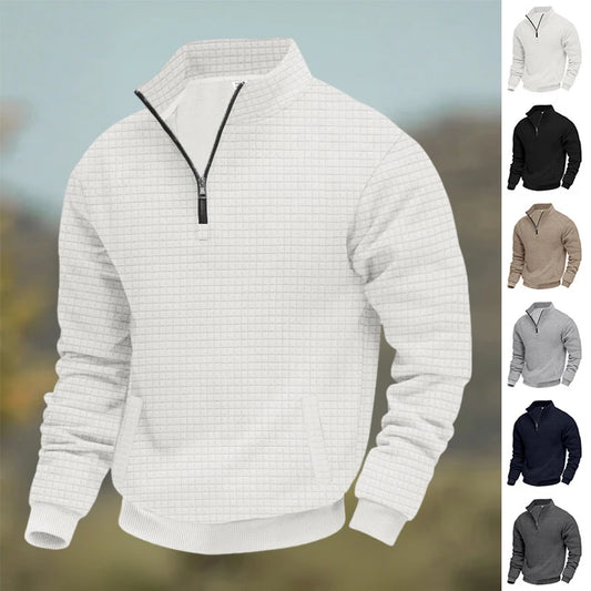 Men's Large Size Semi-Zipper Sweater Autumn Winter Jacquard Small Checkered Stand-up Collar Casual Pullover