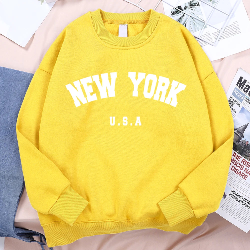 New York Usa Letter Print Streetwear Man Loose Fitness Clothes Fashion High Quality Hoodie Fleece Pullover New Sweatshirt Women