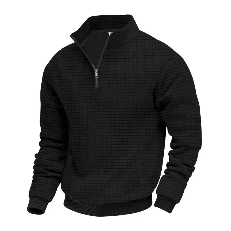 Men's Large Size Semi-Zipper Sweater Autumn Winter Jacquard Small Checkered Stand-up Collar Casual Pullover