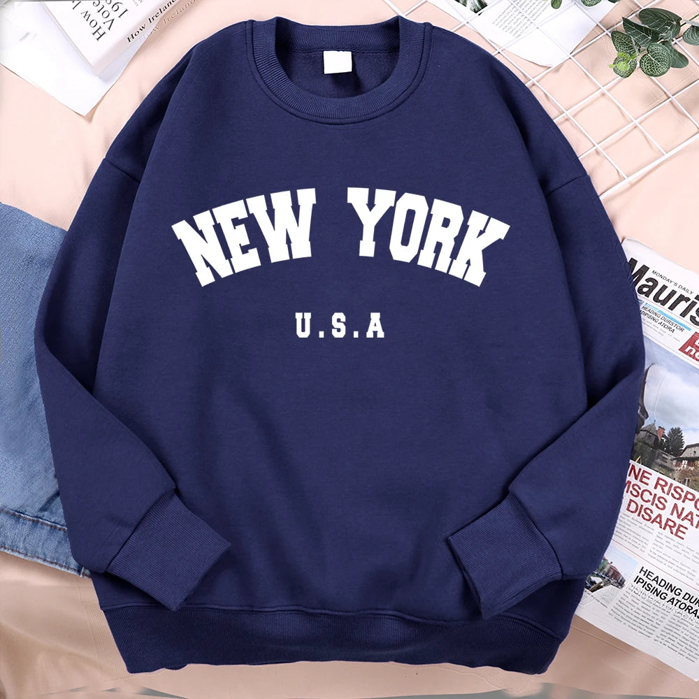 New York Usa Letter Print Streetwear Man Loose Fitness Clothes Fashion High Quality Hoodie Fleece Pullover New Sweatshirt Women