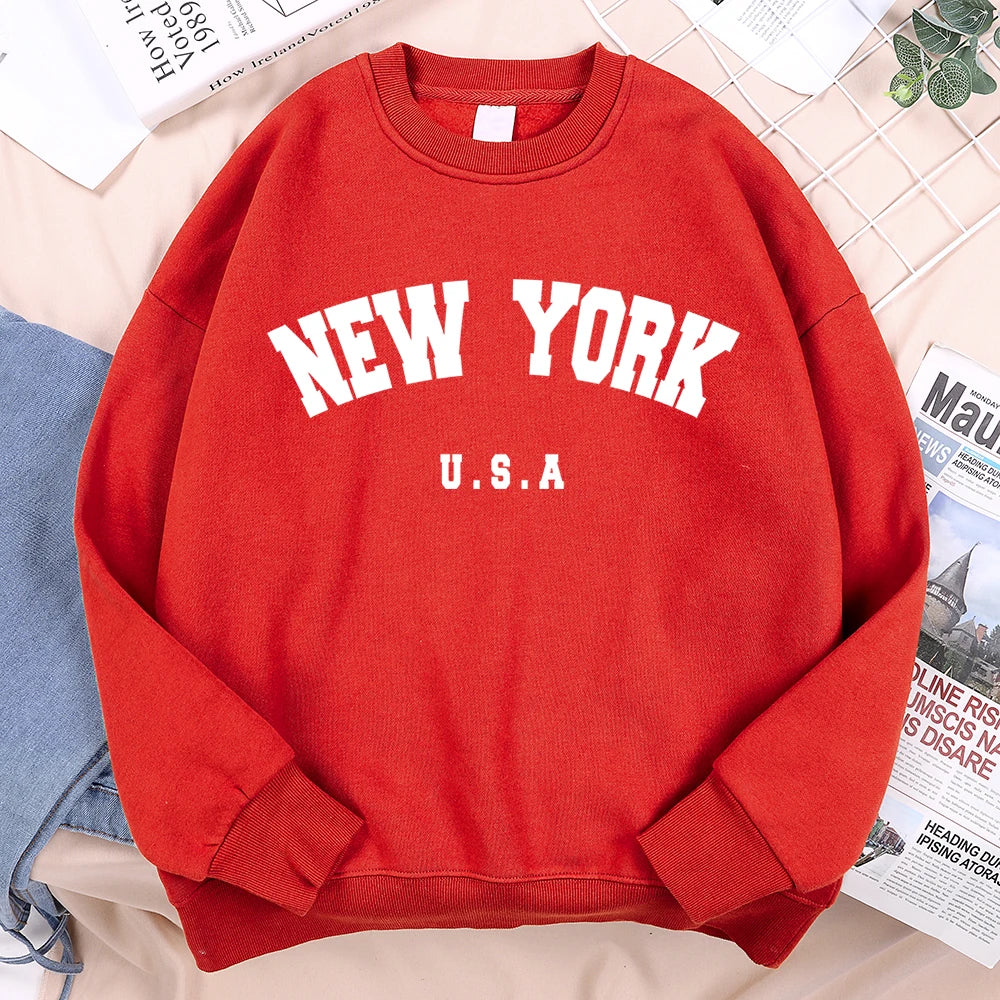 New York Usa Letter Print Streetwear Man Loose Fitness Clothes Fashion High Quality Hoodie Fleece Pullover New Sweatshirt Women