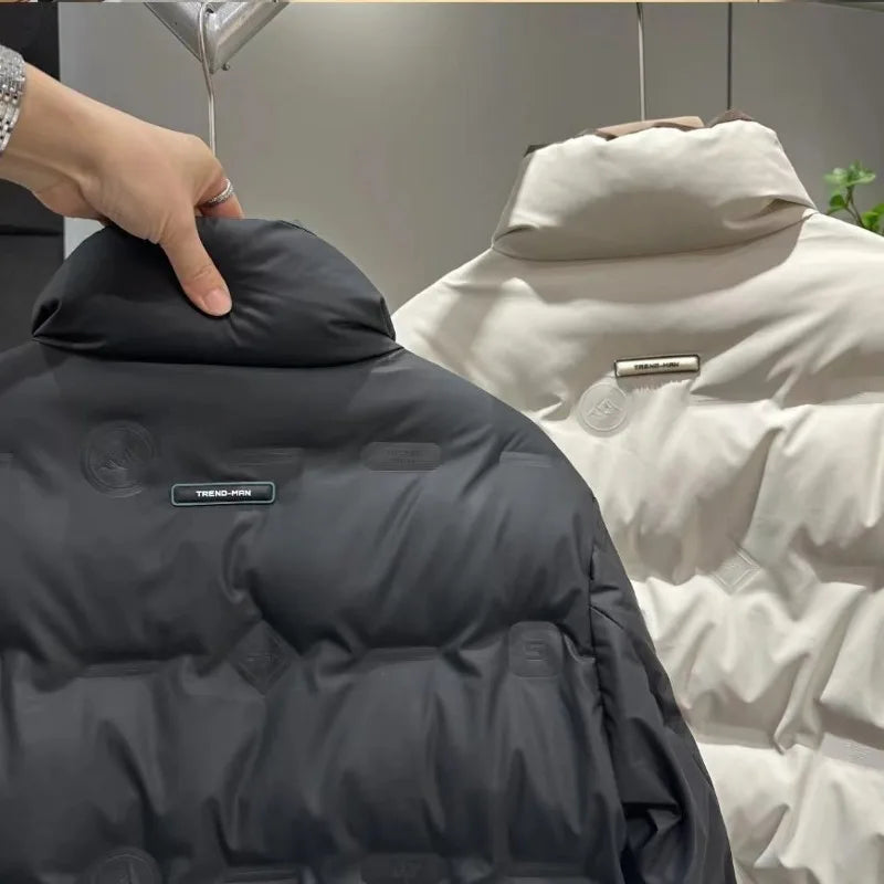 Mens Winter Japanese Style Down Coats Mens Fashion Casual Stand Collar White Duck Down Jacket Thicken Warm Windproof Ski Outwear