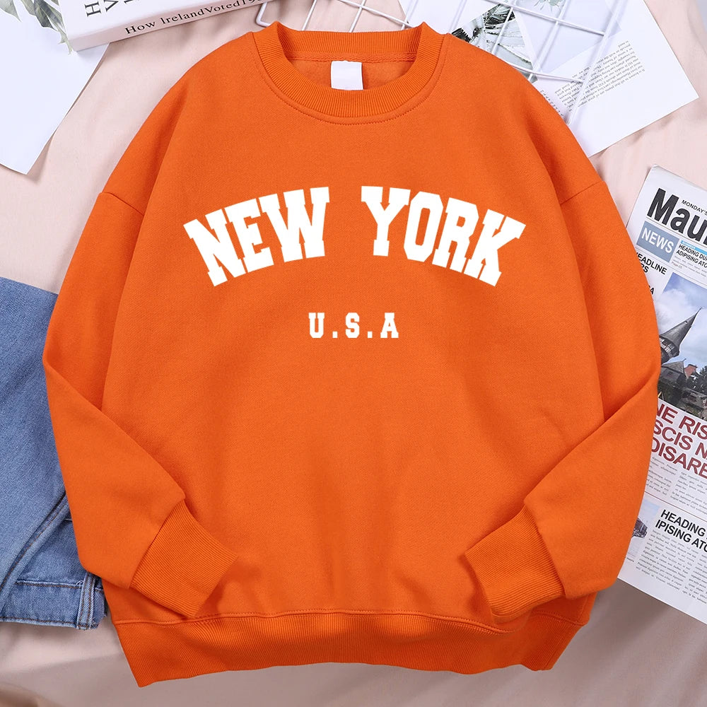 New York Usa Letter Print Streetwear Man Loose Fitness Clothes Fashion High Quality Hoodie Fleece Pullover New Sweatshirt Women
