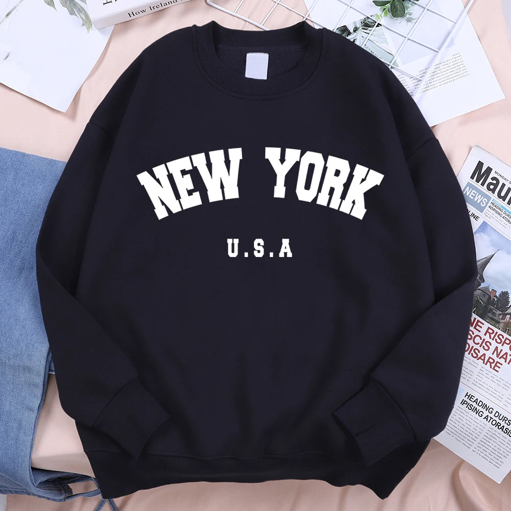 New York Usa Letter Print Streetwear Man Loose Fitness Clothes Fashion High Quality Hoodie Fleece Pullover New Sweatshirt Women