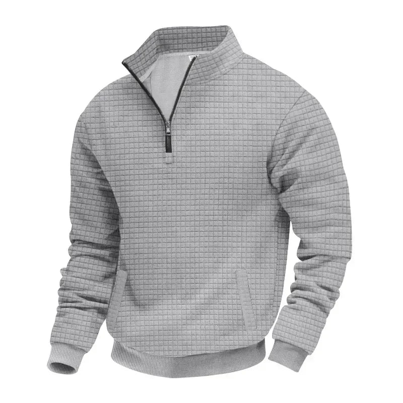 Men's Large Size Semi-Zipper Sweater Autumn Winter Jacquard Small Checkered Stand-up Collar Casual Pullover