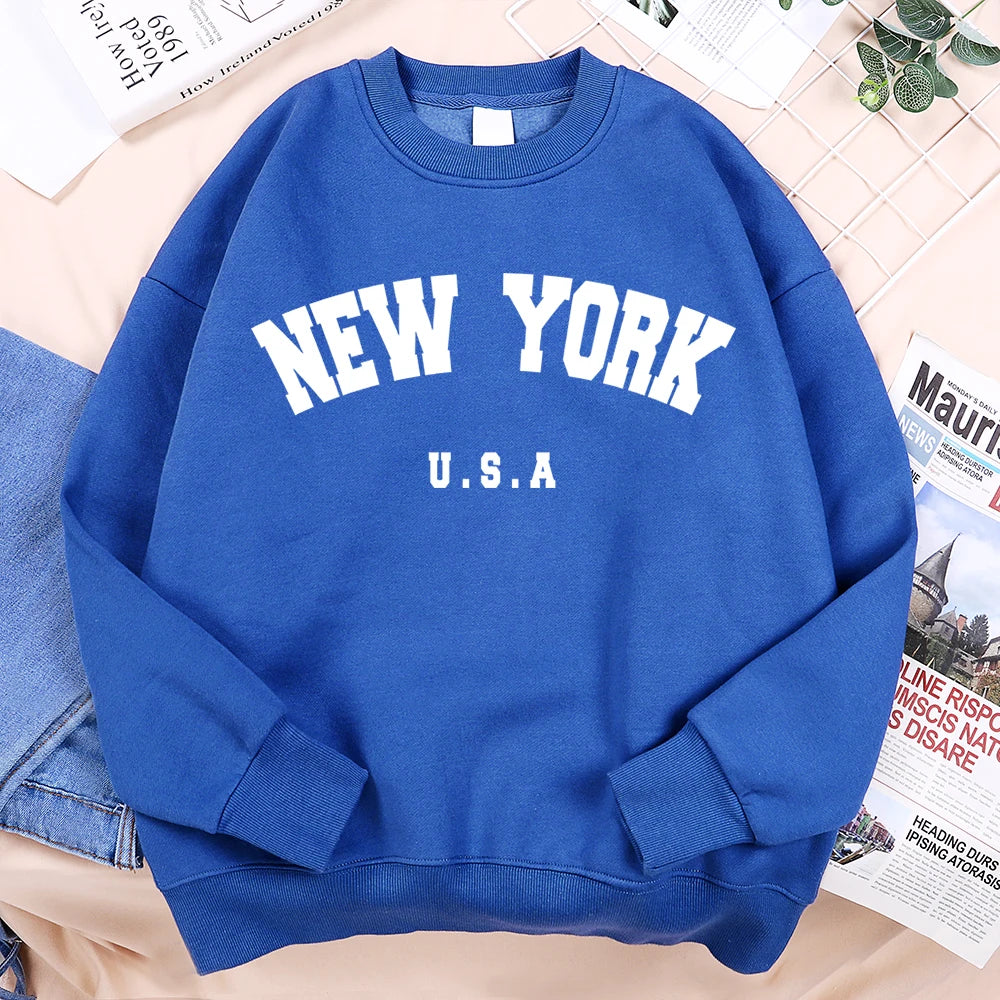 New York Usa Letter Print Streetwear Man Loose Fitness Clothes Fashion High Quality Hoodie Fleece Pullover New Sweatshirt Women