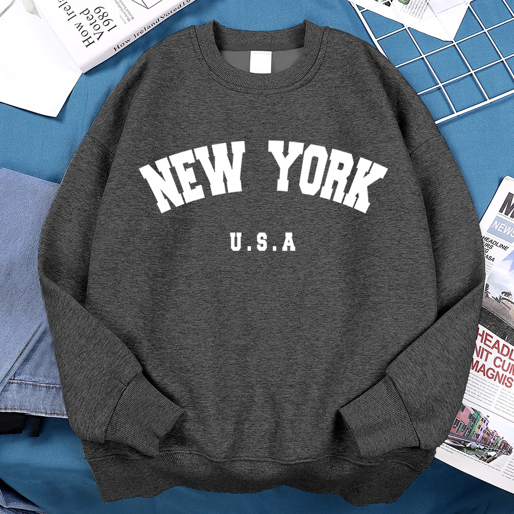 New York Usa Letter Print Streetwear Man Loose Fitness Clothes Fashion High Quality Hoodie Fleece Pullover New Sweatshirt Women