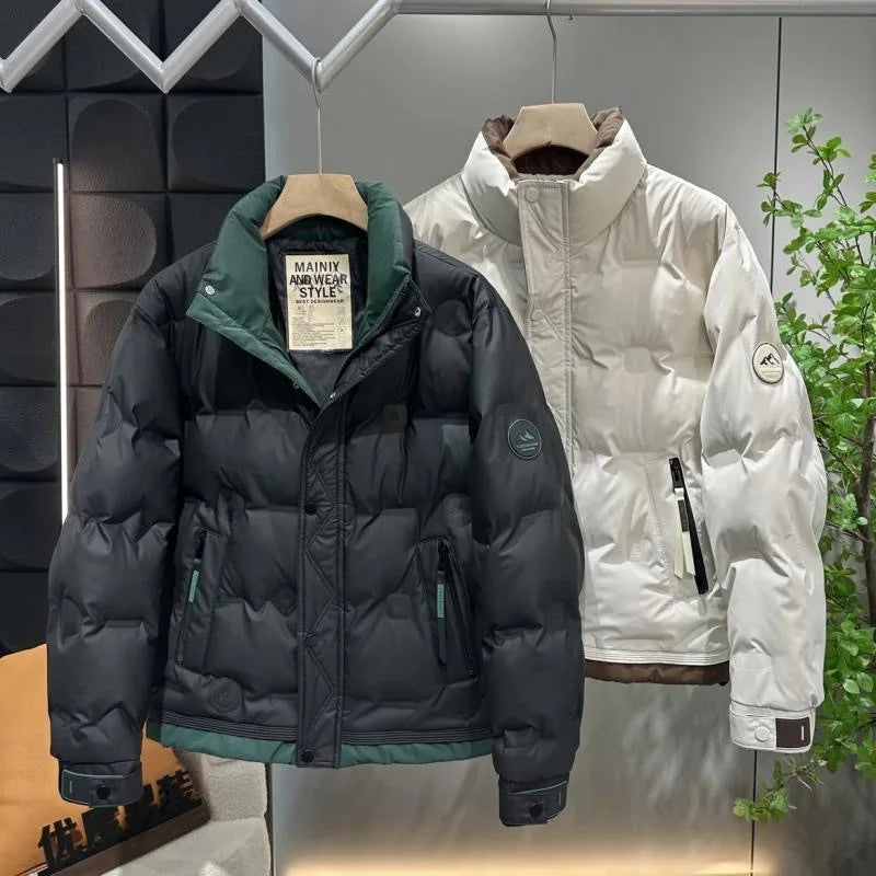 Mens Winter Japanese Style Down Coats Mens Fashion Casual Stand Collar White Duck Down Jacket Thicken Warm Windproof Ski Outwear